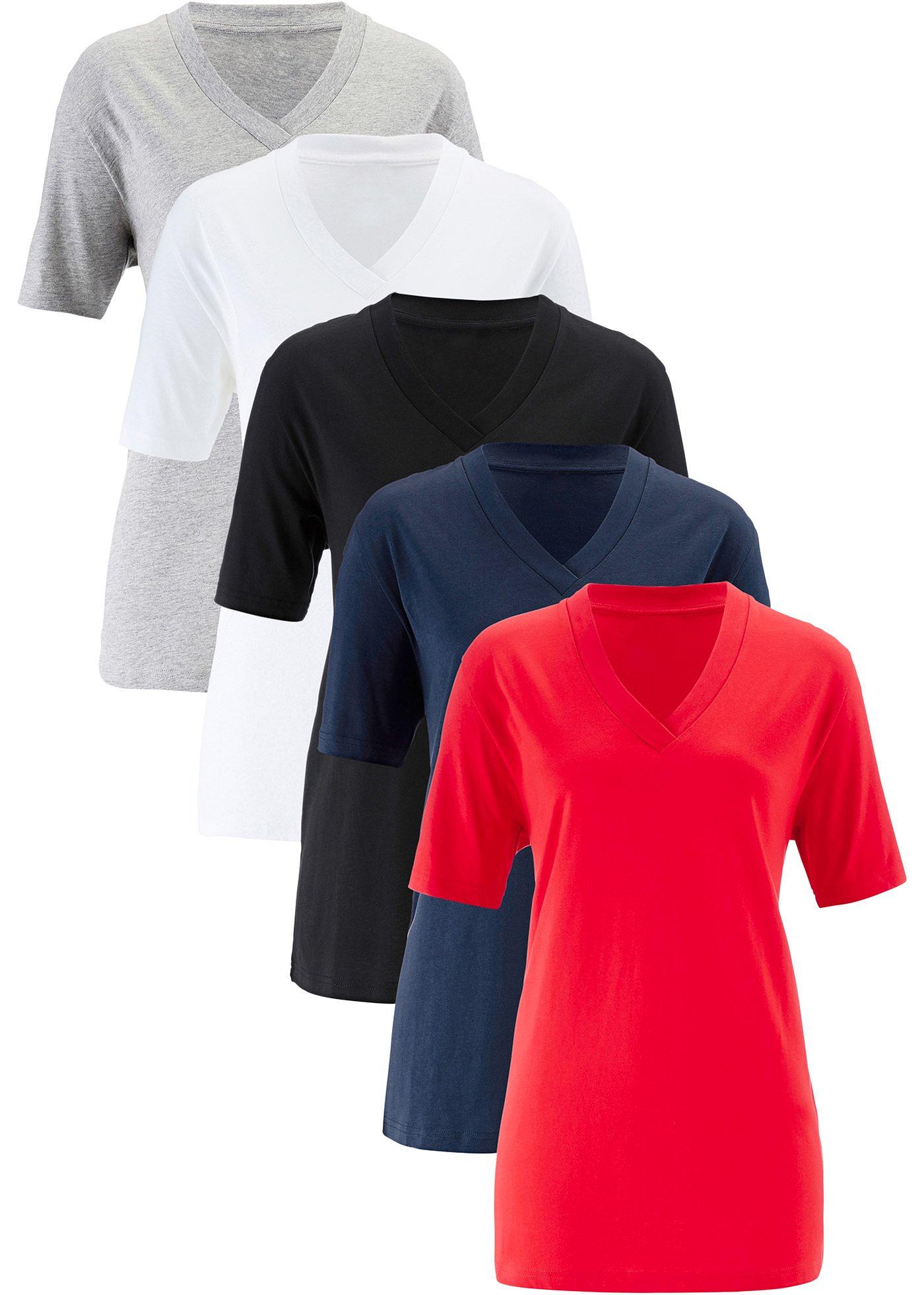 Lot de 5 T-shirts longs amples col en V, manches courtes