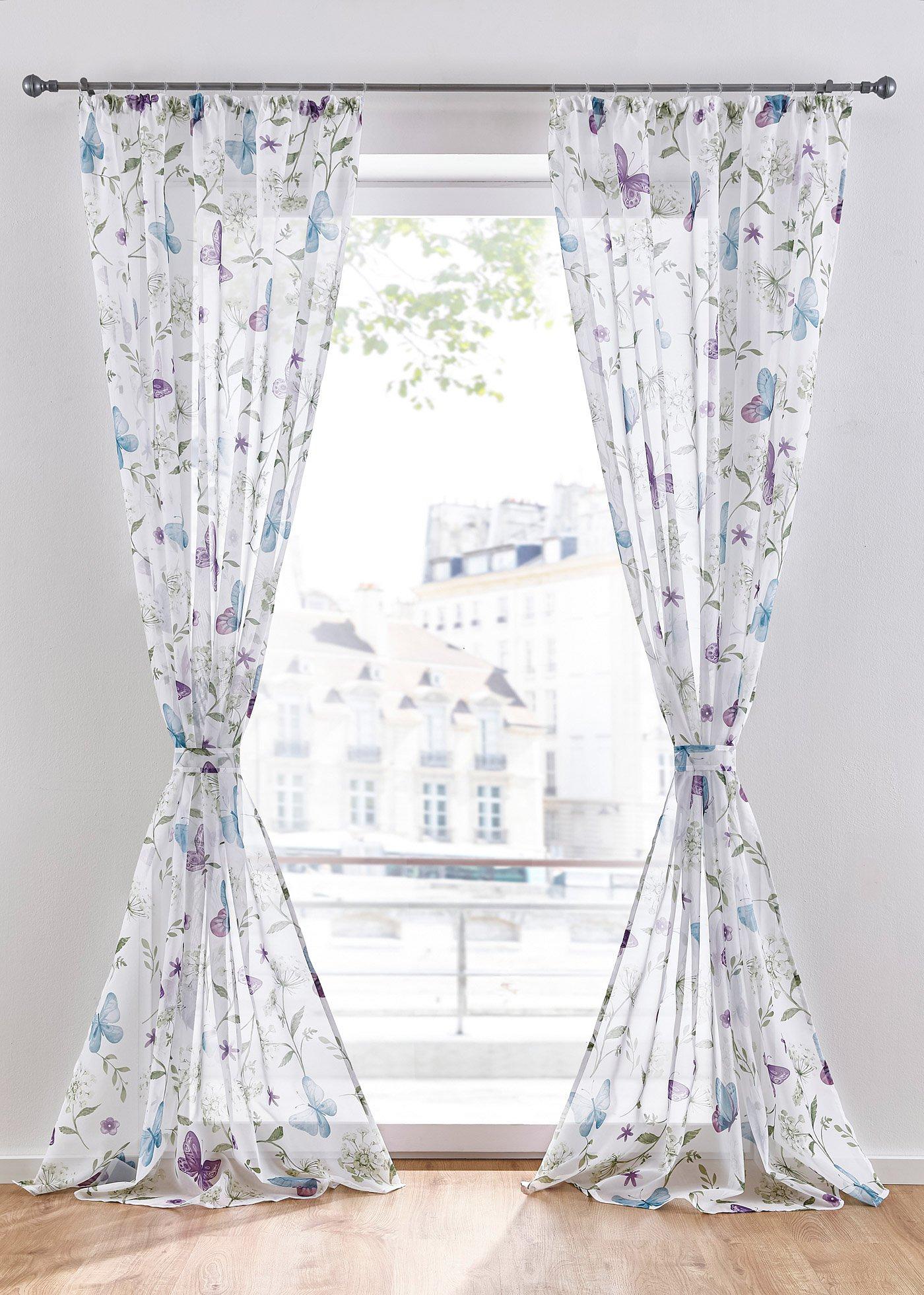 Voilage avec papillons, embrasse incluse (1 pce.)