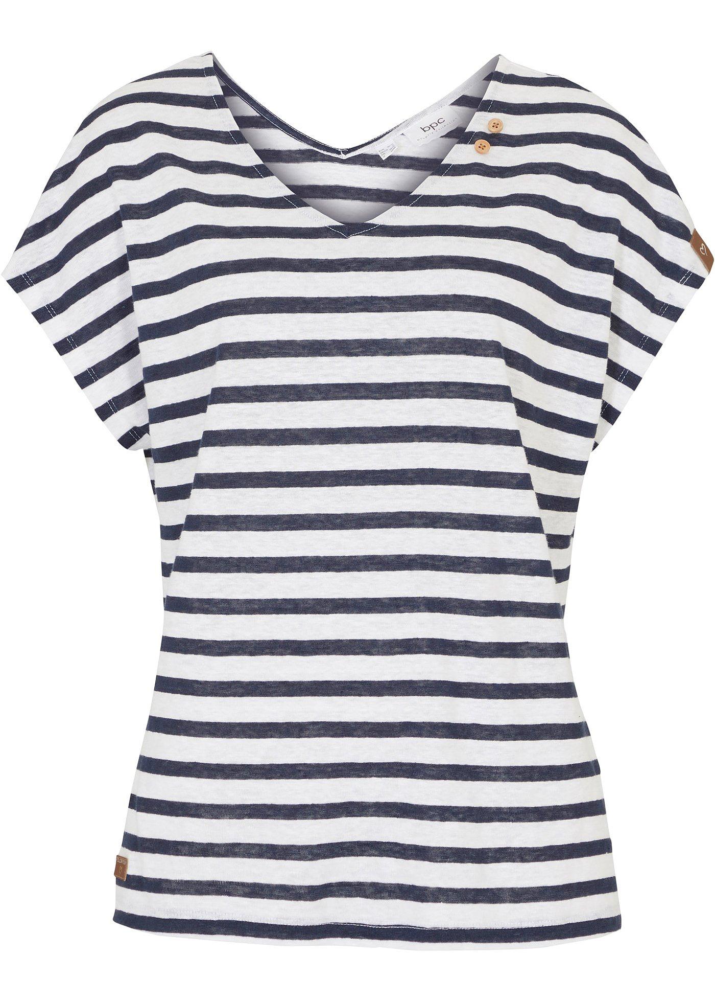 T-shirt en lin avec manches chauve-souris et col en V