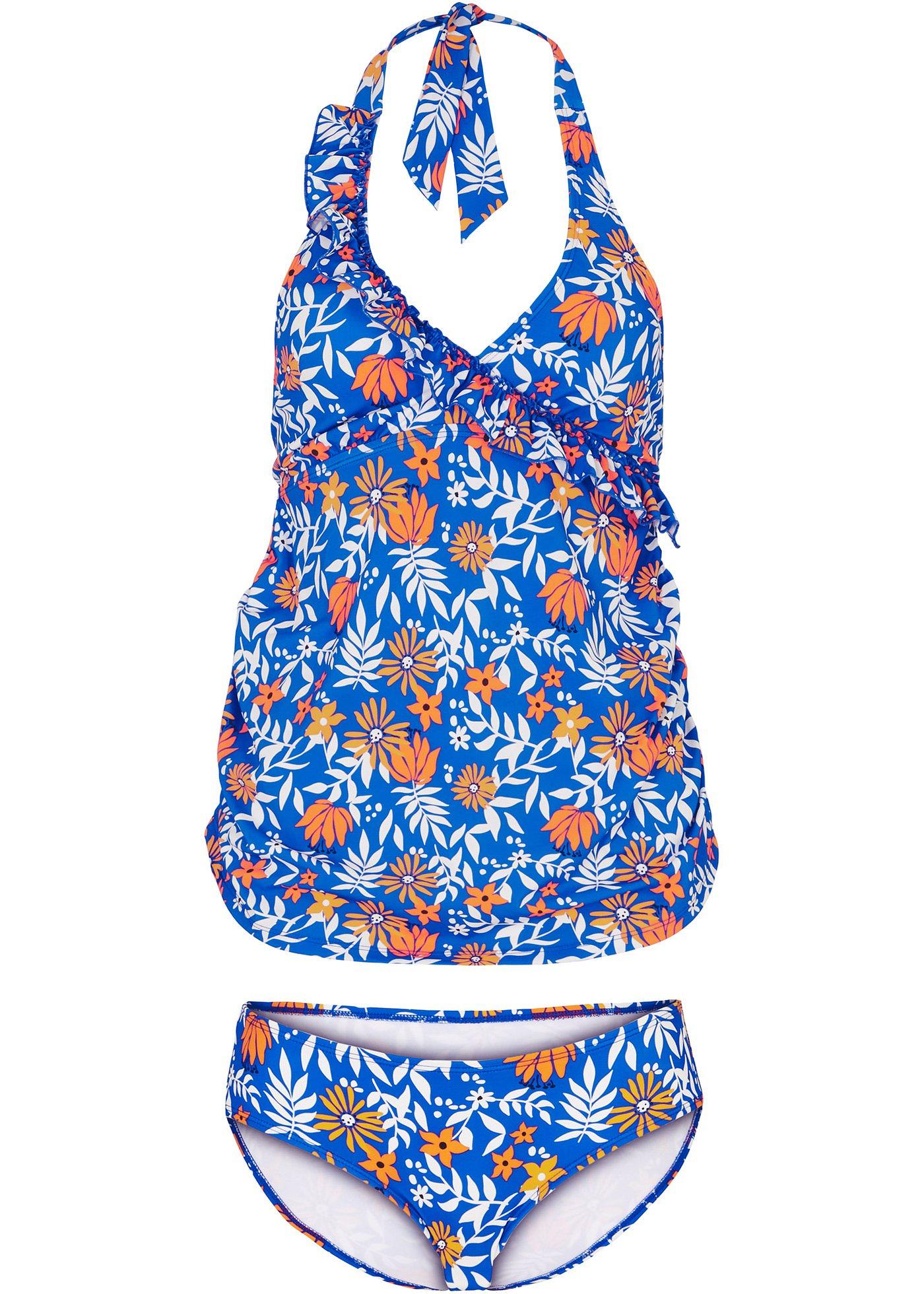 Tankini de grossesse féminin avec polyamide recyclé bleu/blanc floral