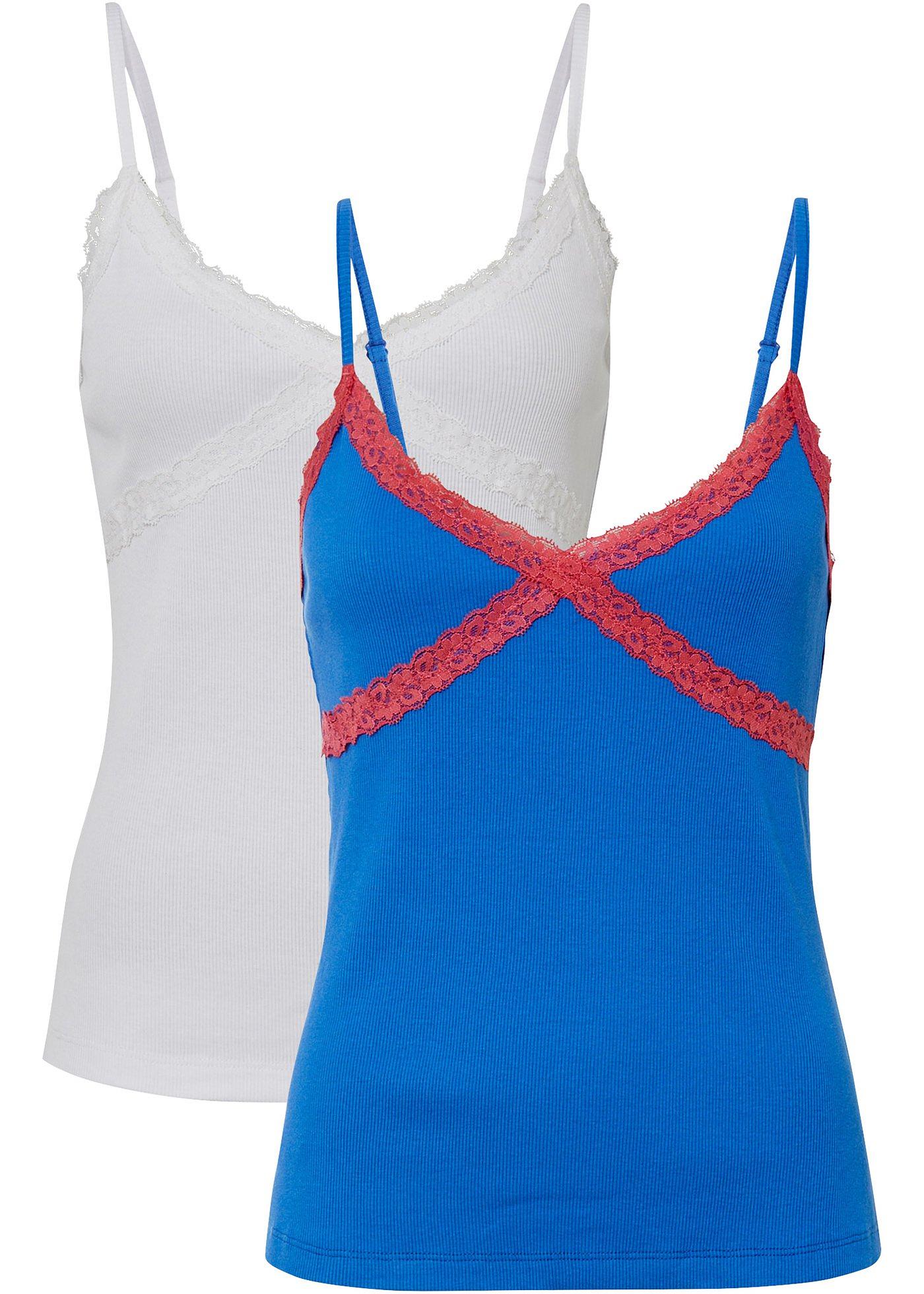Image de Lot de 2 tops avec dentelle contrastante avec coton