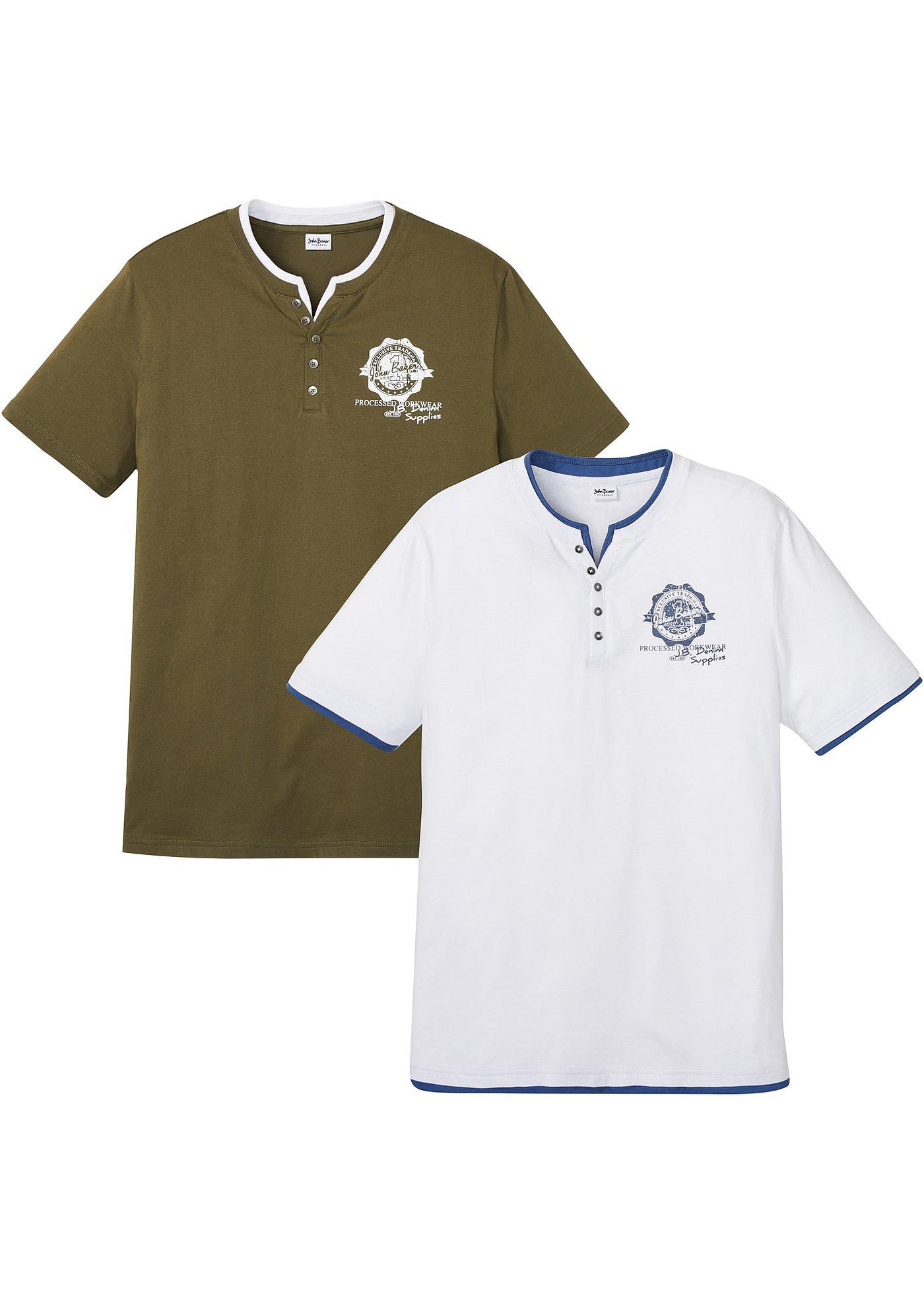 Lot de 2 T-shirts col Henley, manches courtes