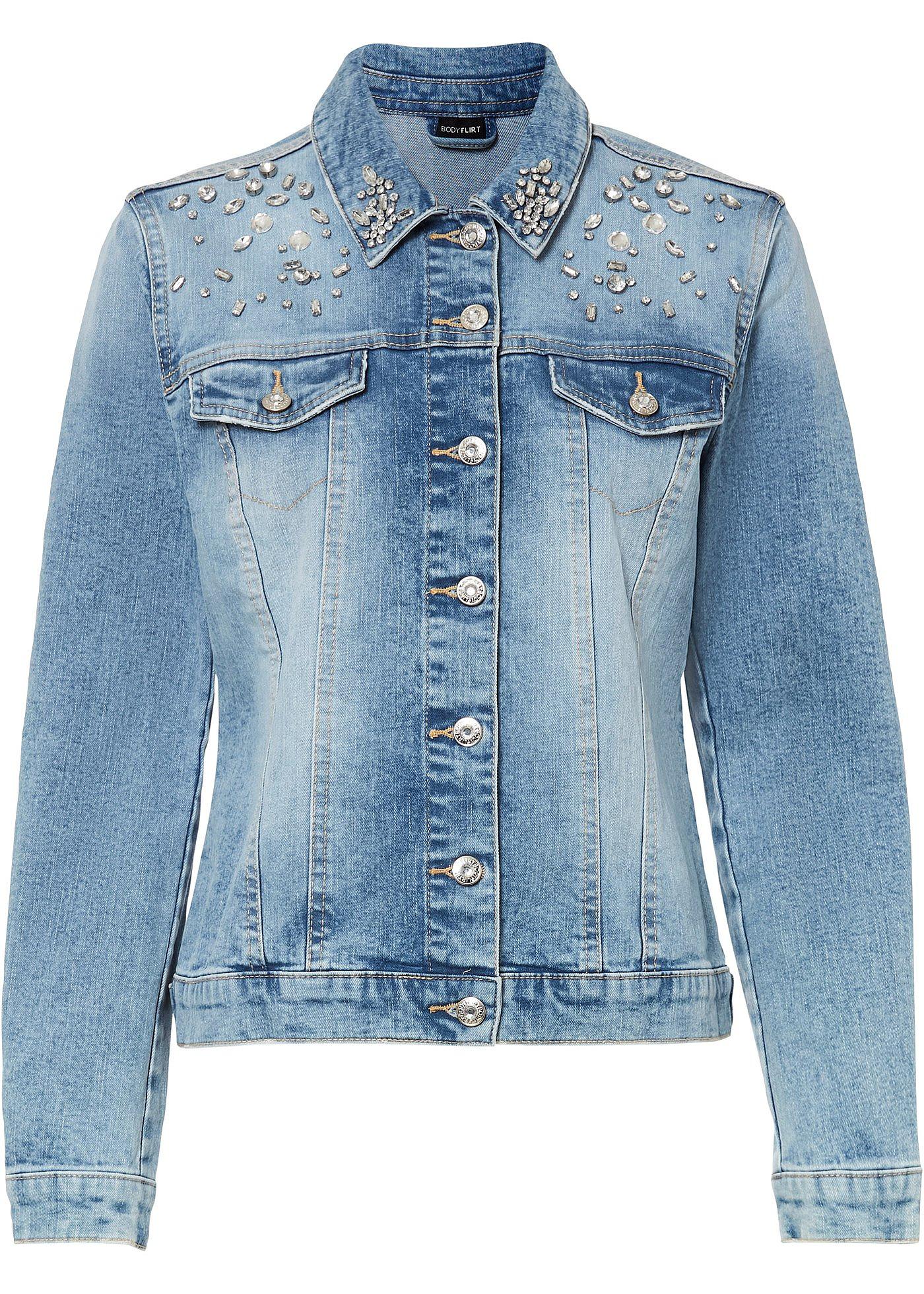 Veste en jean avec strass appliqués
