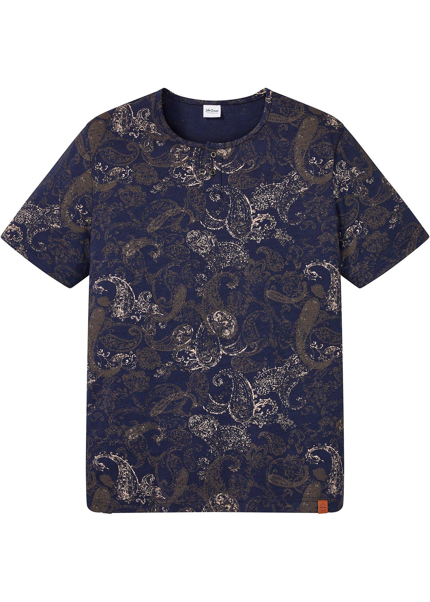 T-shirt col Henley à imprimé paisley, manches courtes