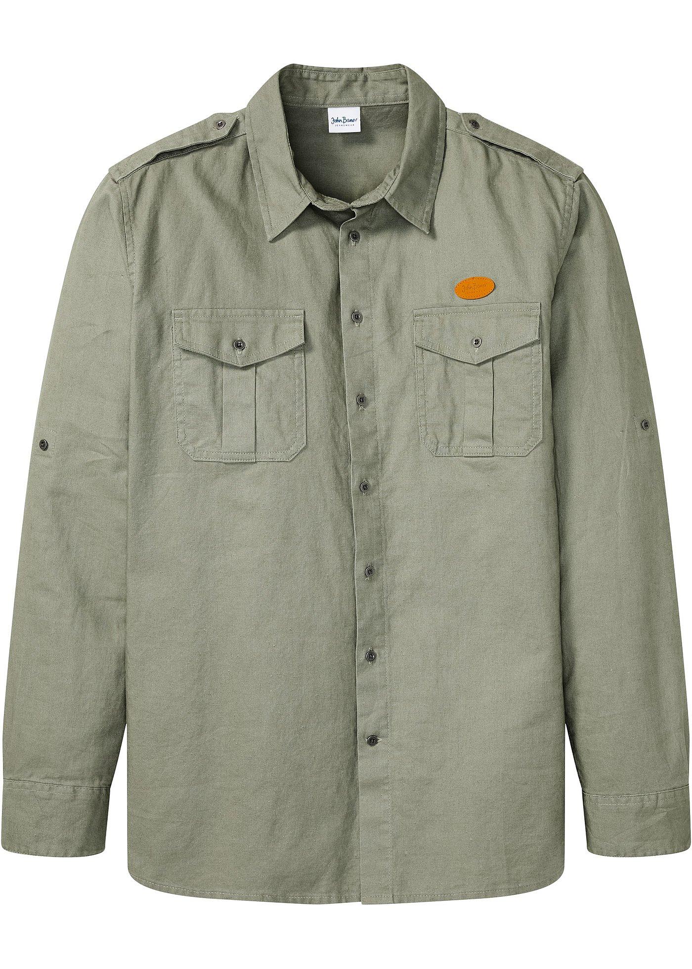 Chemise manches longues en mélange lin et coton