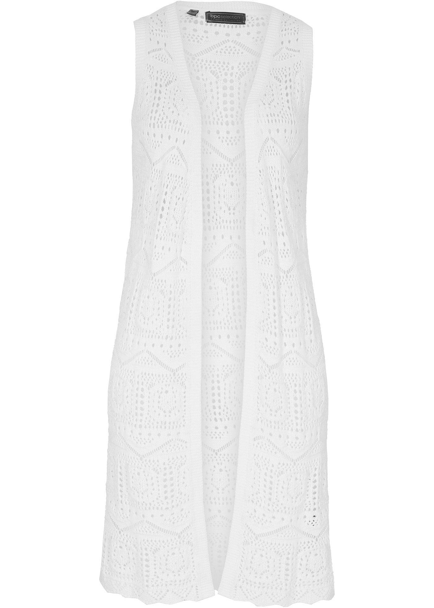 Gilet long en maille ajourée sans manches