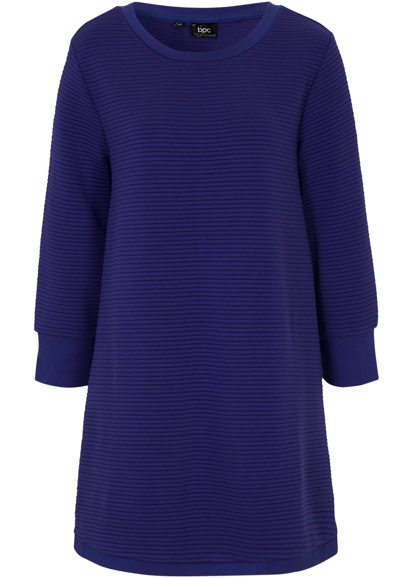 Sweat-shirt long structuré forme trapèze, manches 3/4