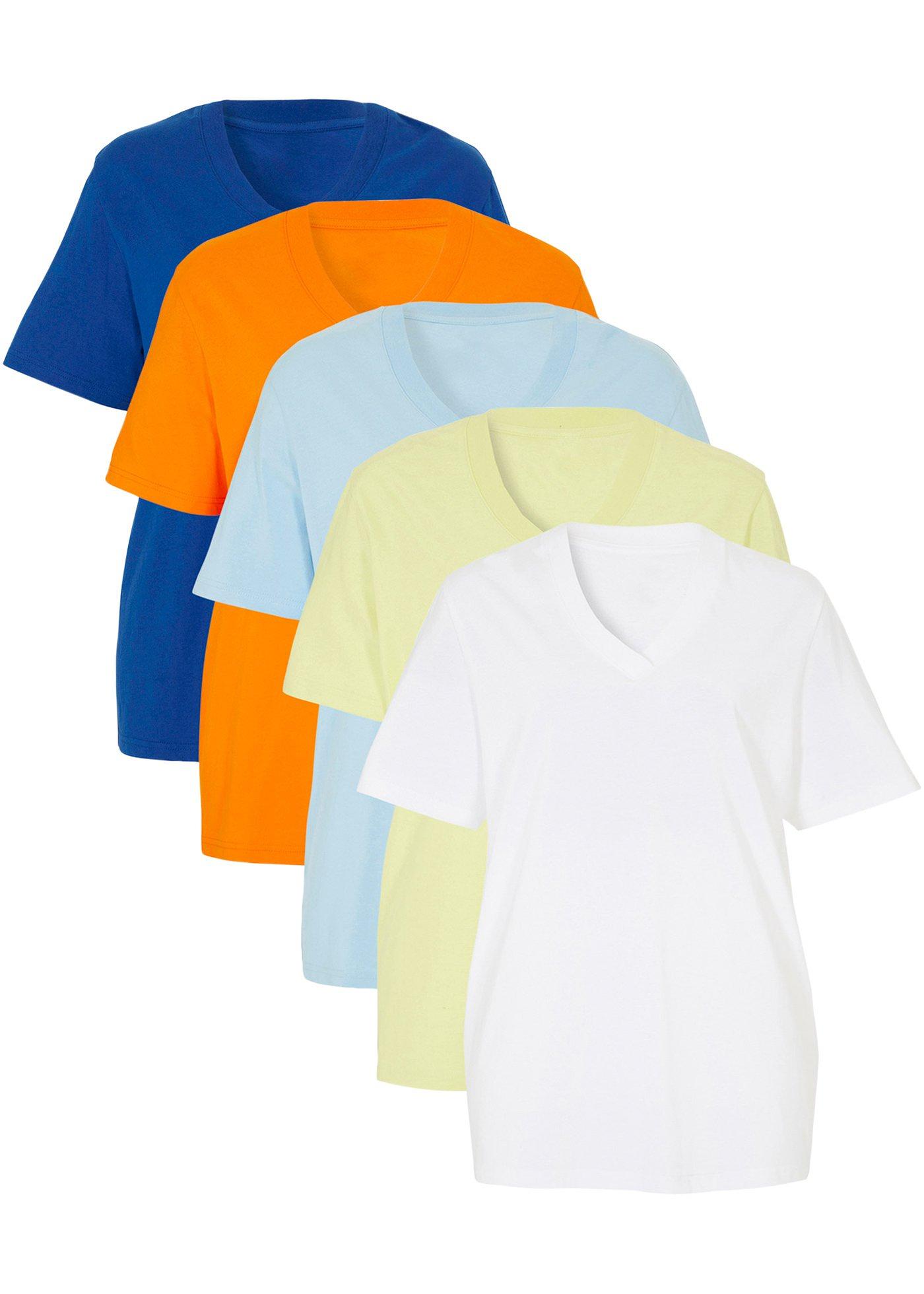 Lot de 5 T-shirts longs amples col en V, manches courtes