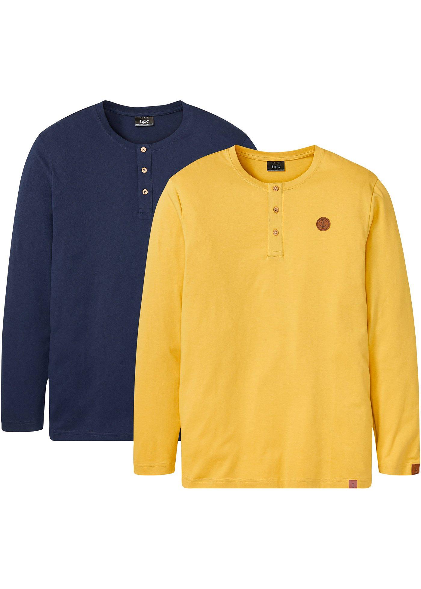 Lot de 2 T-shirts col Henley manches longues en coton