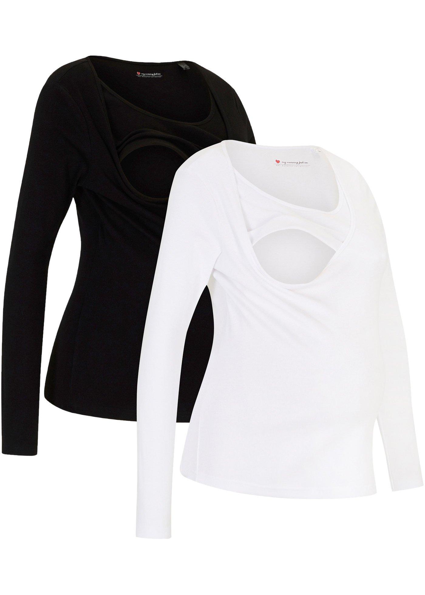 Lot de 2 T-shirts côtelés de grossesse avec fonction allaitement