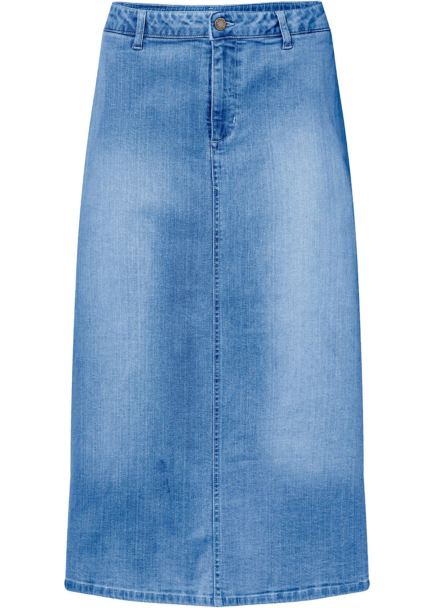Jupe en jean extensible, longueur midi