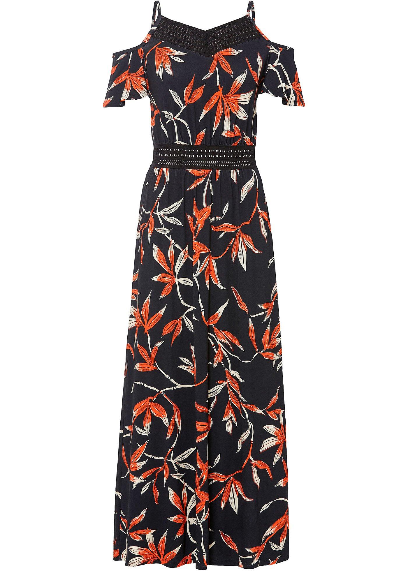 Robe longue imprimée à dentelle