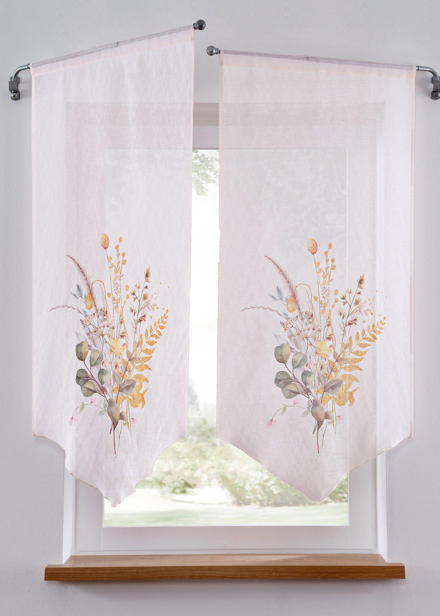 Vitrage en pointe avec imprimé herbacée (1 pce.)