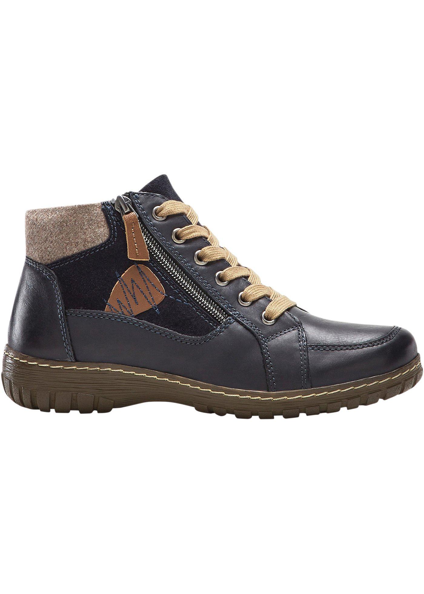 Boots à lacets en cuir, largeur confortable