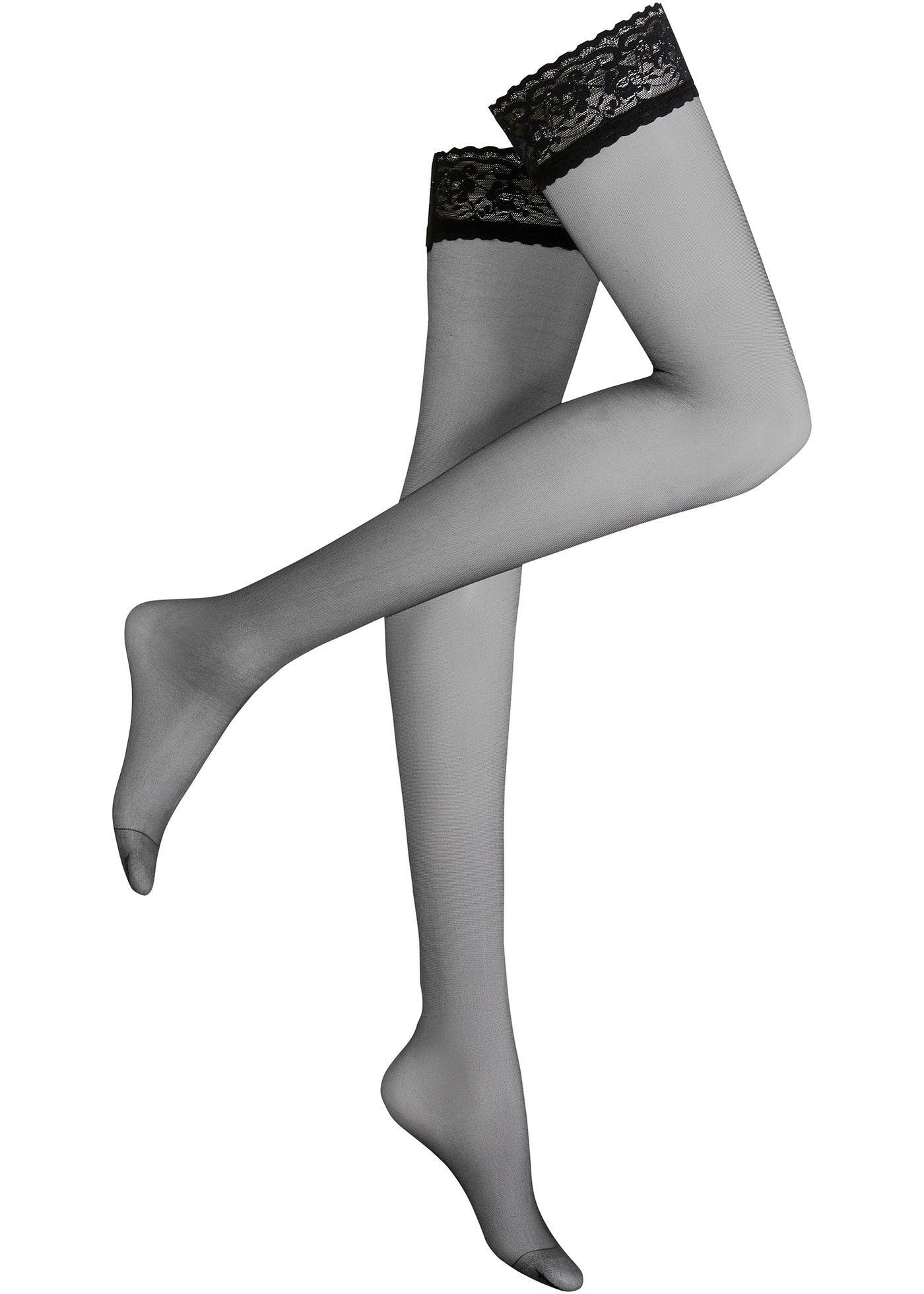 Giulia Bas Autofixants 20/40 Deniers – Dentelle Florale 9 Cm – Sexy & Confort – Noir, Blanc, Chair & Plus