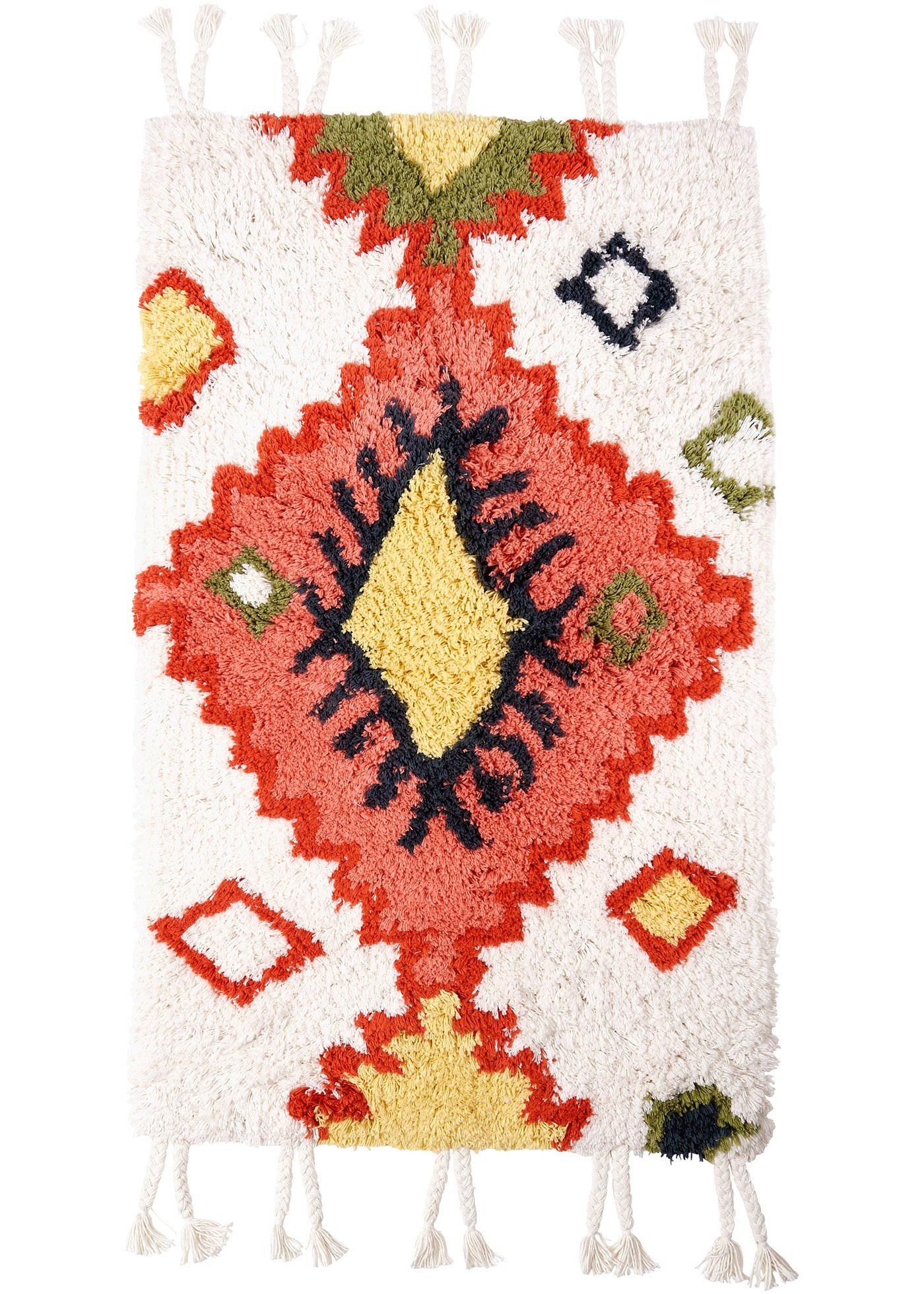 Tapis de salle de bain avec houppes