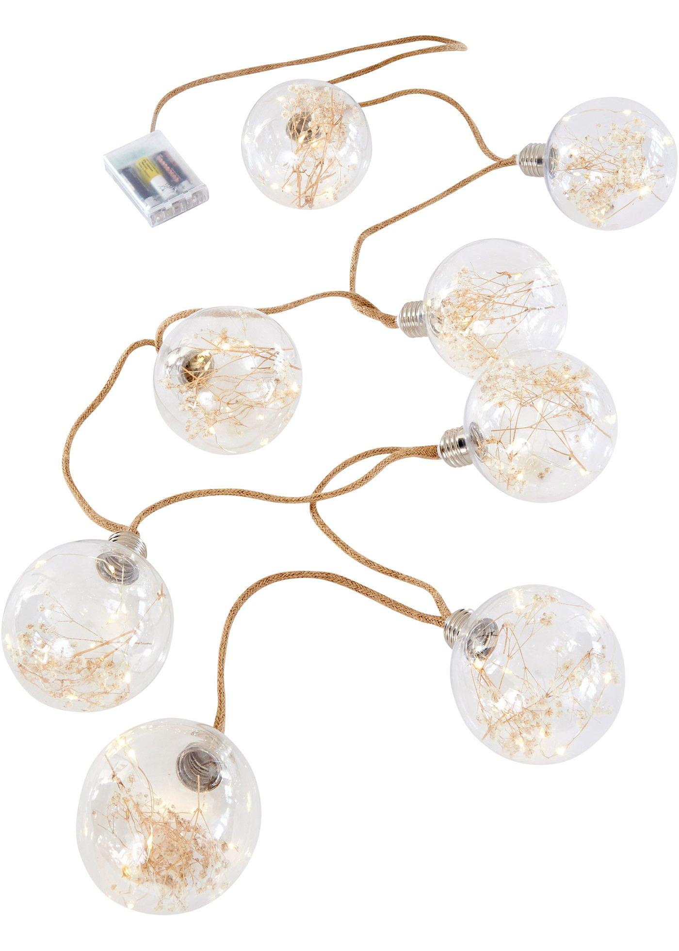 Guirlande lumineuse LED avec 8 boules avec fleurs séchées
