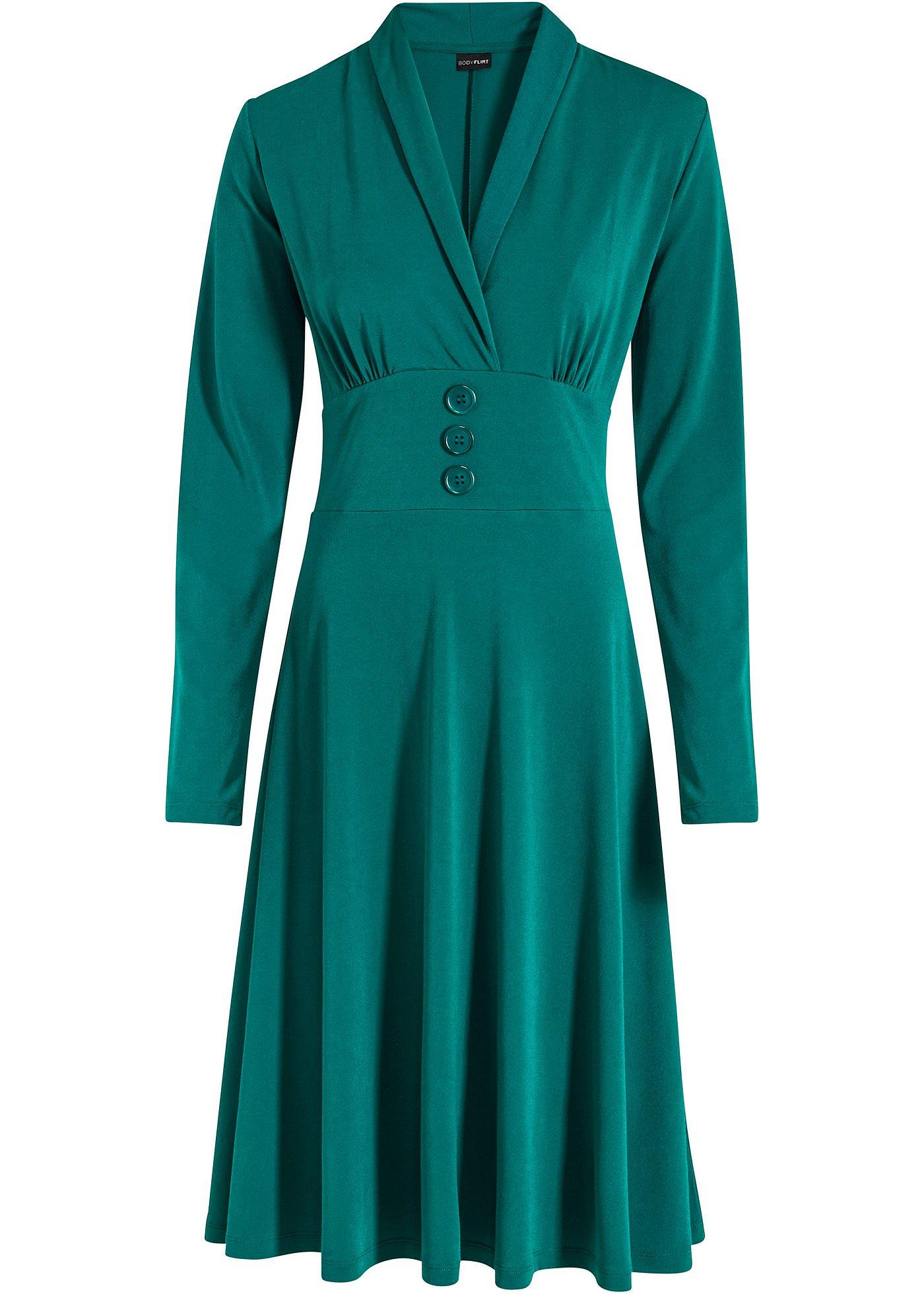 Robe en jersey mode avec boutons décoratifs et col châle. vert aventurine