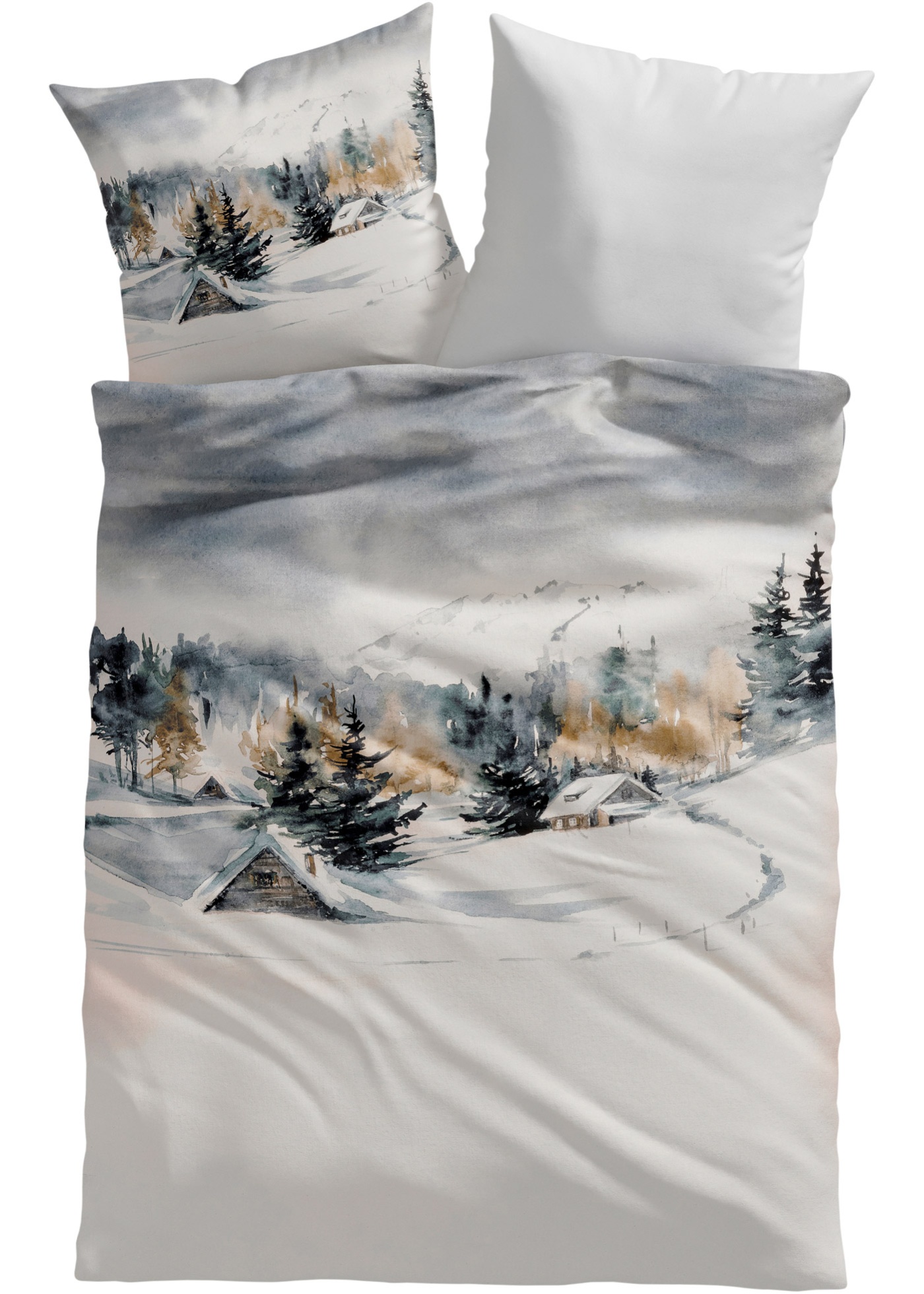 parure de lit réversible avec paysage en hiver