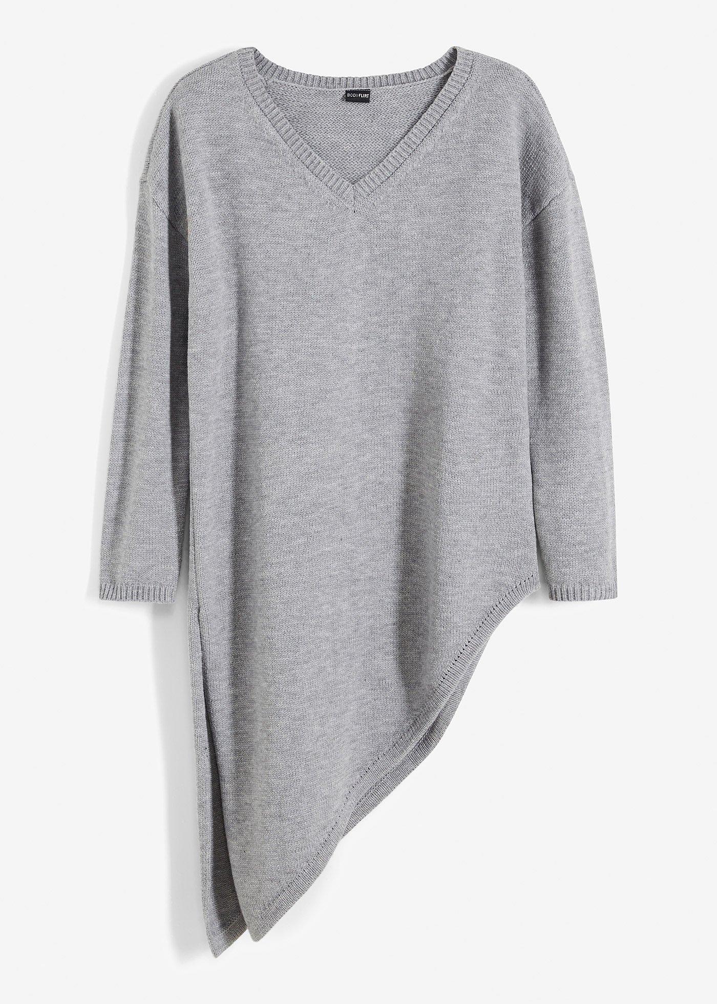 Pull Léger Asymétrique Gris Clair Imprimé Bleu - 30% Mohair - Taille 36/38 (M) - Neuf Avec étiquette
