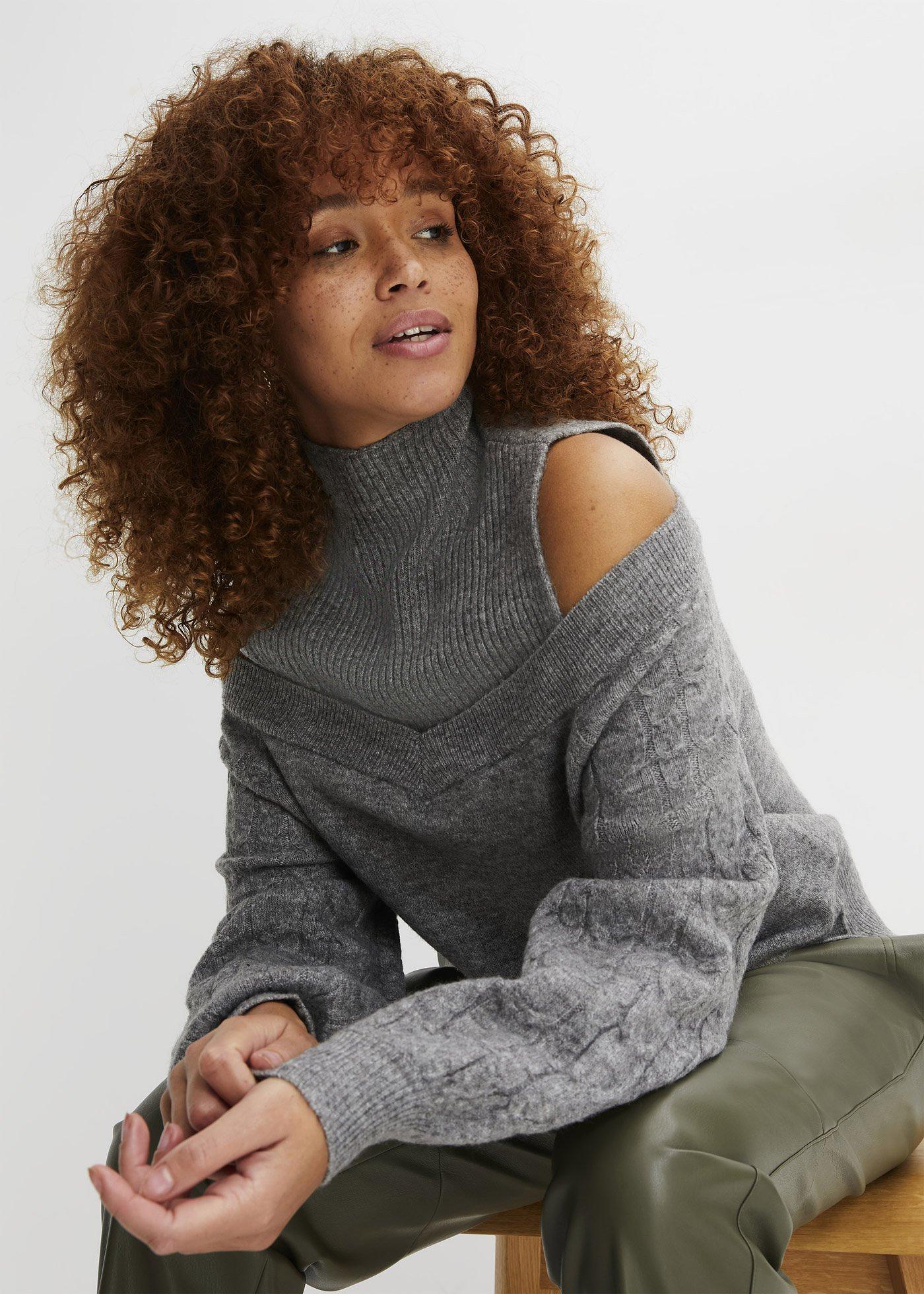 Pull slim à épaules dénudées de couleur unie
