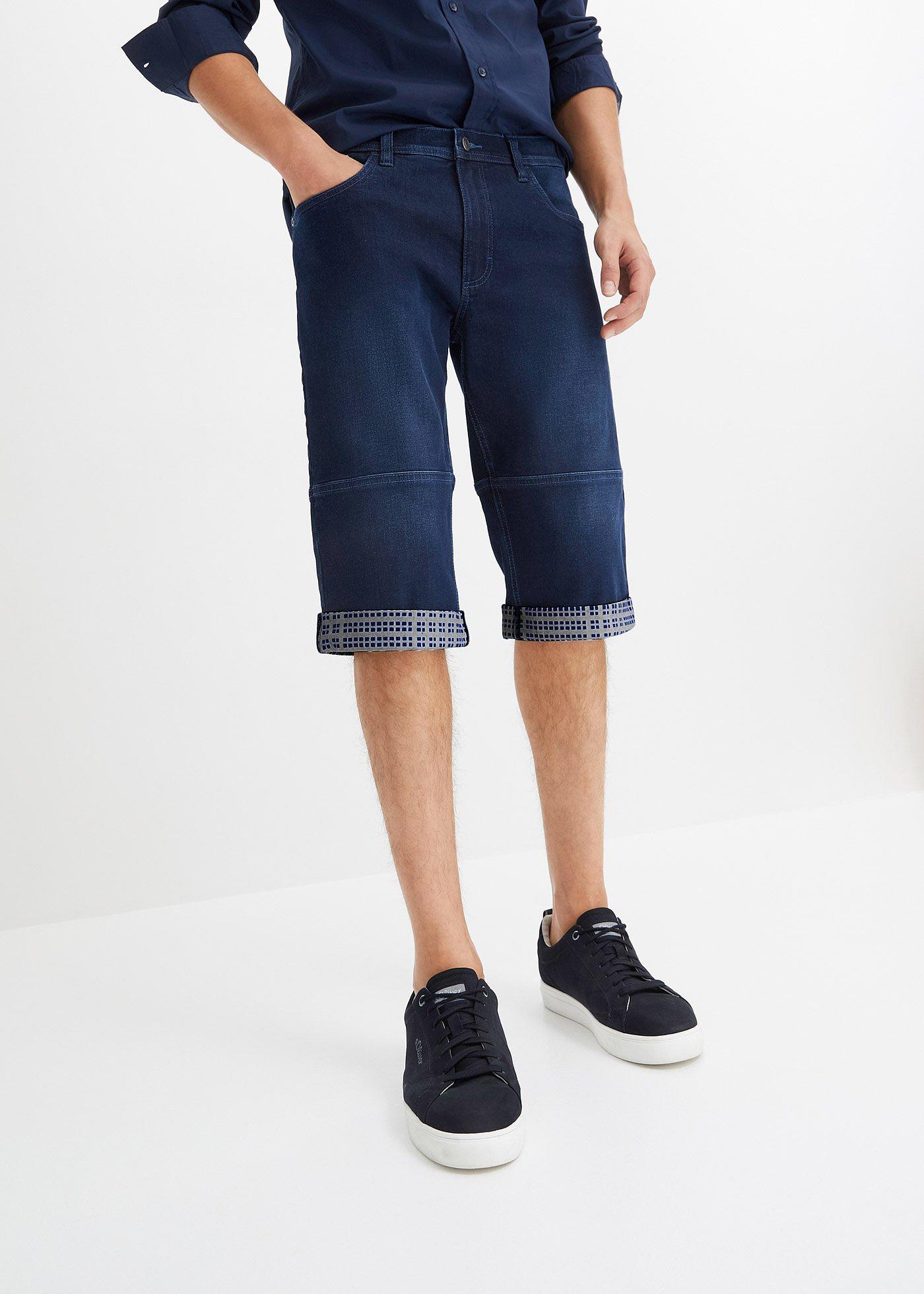 Bermuda mode en jean stretch avec ourlets à revers - bleu denim