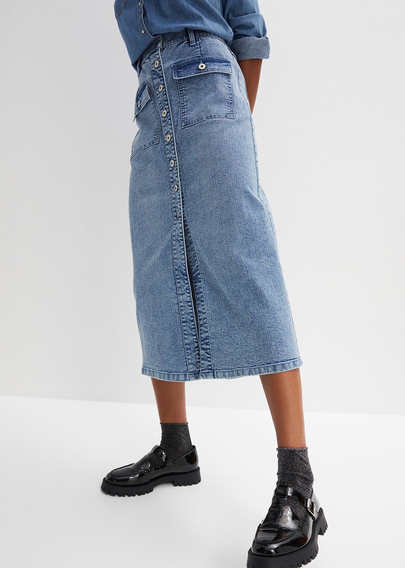 Jupe longue jean en coton bio | bleu anna denim skirt desert - light blue femme