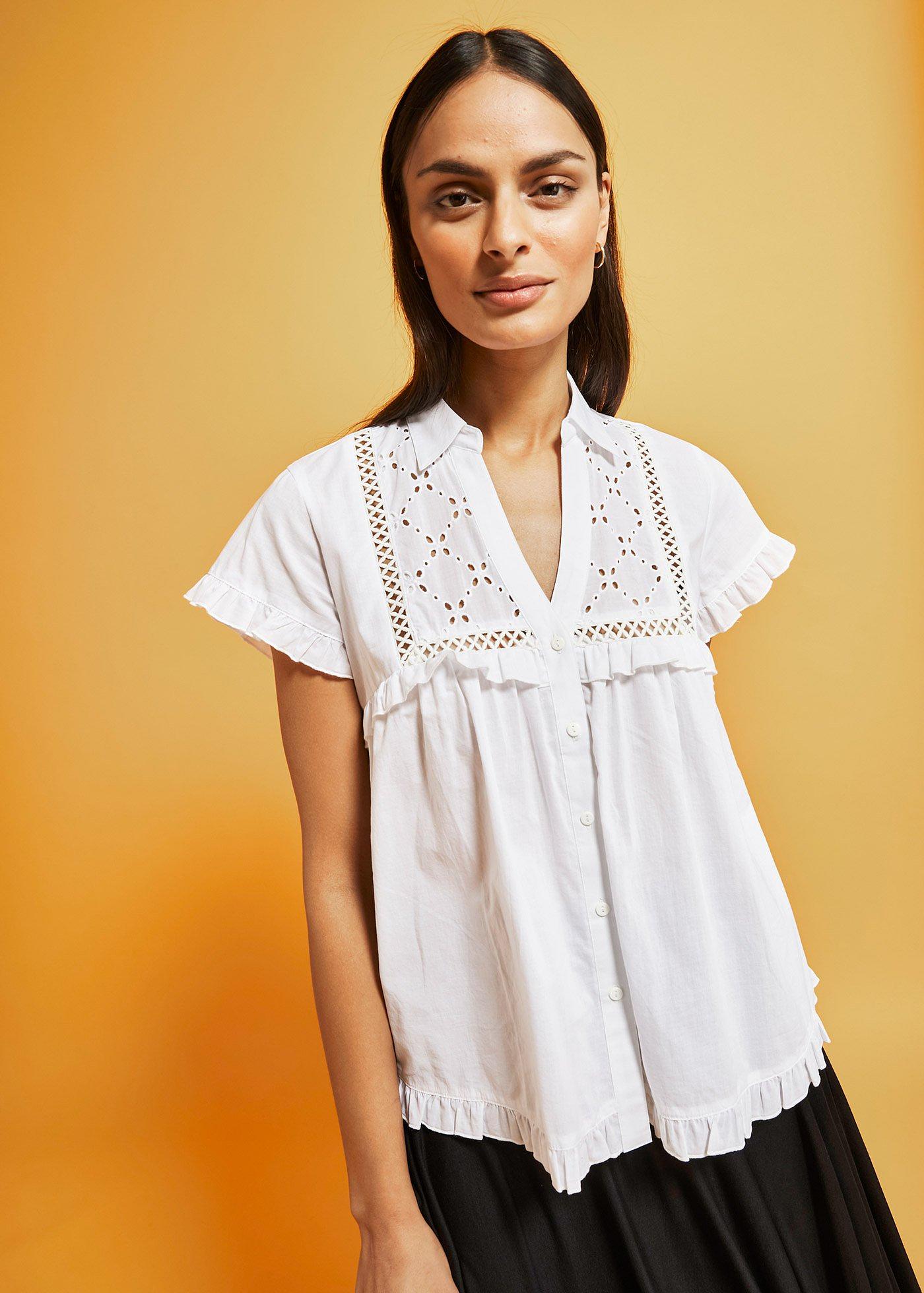 ONLY Chemisier Manches Courtes Eva Black Cloud Dancer – Mode Adolescente, Rayé, Printemps