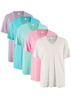 Lot de 5 T-shirts longs amples à col en V, manches courtes, bonprix