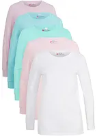 Lot de 5 T-shirts longs à col rond, manches longues, bonprix