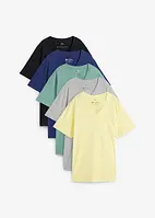 Lot de 5 T-shirts longs amples à col en V, manches courtes, bonprix