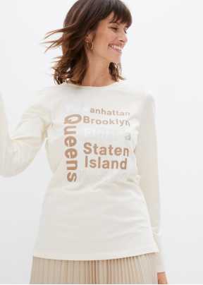 T-Shirt Manches Longues pour Femme Automne T-Shirt Col en V Top Chic et  Élégant Tunique Décontracté Haut Blanc