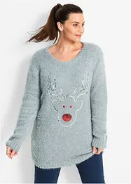 Pull de Noël manches longues et renne en paillettes, bonprix