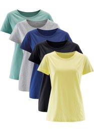Lot de 5 T-shirts longs col rond, manches courtes, bpc bonprix collection