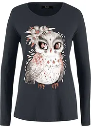 T-shirt manches longues en coton à imprimé hibou, bpc bonprix collection