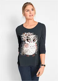 T-shirt manches longues en coton à imprimé hibou, bpc bonprix collection