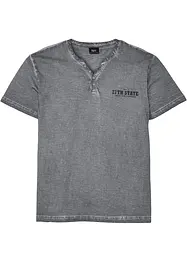 T-shirt col tunisien, aspect délavé, 100% coton, bonprix