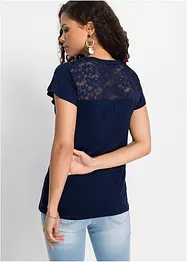 T-shirt col tunisien en jersey viscose avec dentelle, bonprix