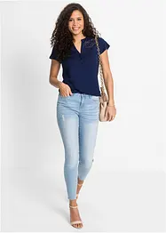 T-shirt col tunisien en jersey viscose avec dentelle, bonprix