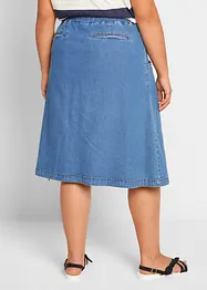 Jupe en jean extensible avec plis religieuse, lien à nouer et taille confortable, bonprix