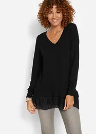 Pull en viscose avec dentelle et plissé, bonprix