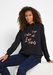 Sweat-shirt sport et féminin avec inscription métallisée, fentes latérales pour une plus grande liberté de mouvement, capuche., bonprix