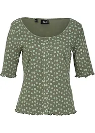 T-shirt côtelé à imprimé floral, manches coude, bonprix