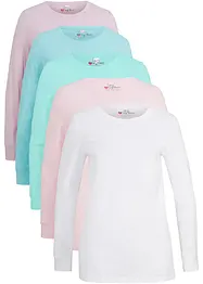 Lot de 5 T-shirts longs à col rond, manches longues, bonprix