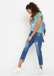 Jean Boyfriend avec effet destroy en coton bio, RAINBOW