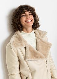 Veste biker longue avec synthétique imitation fourrure, RAINBOW