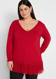 Pull en viscose avec dentelle et plissé, bonprix