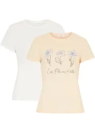 Lot de 2 T-shirts basiques avec imprimé, bonprix