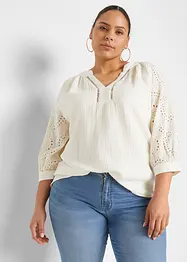Tunique Femme Chantal B En Coton Broderie Anglaise - Manches Longues, Taille Unique, Rose