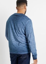 T-shirt col tunisien aspect délavé en coton bio, manches longues, bonprix